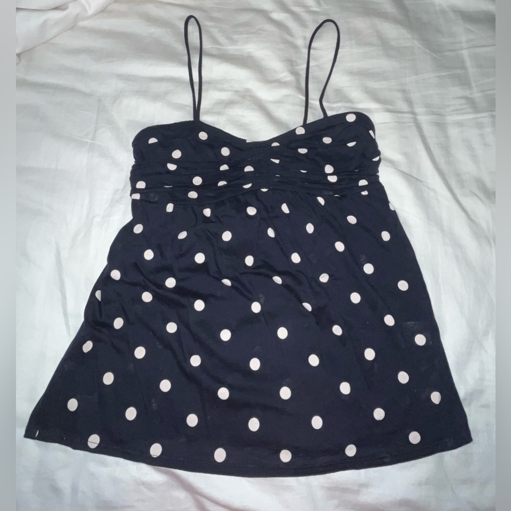 J Crew Navy Top w/ White Polkadots Size XXS